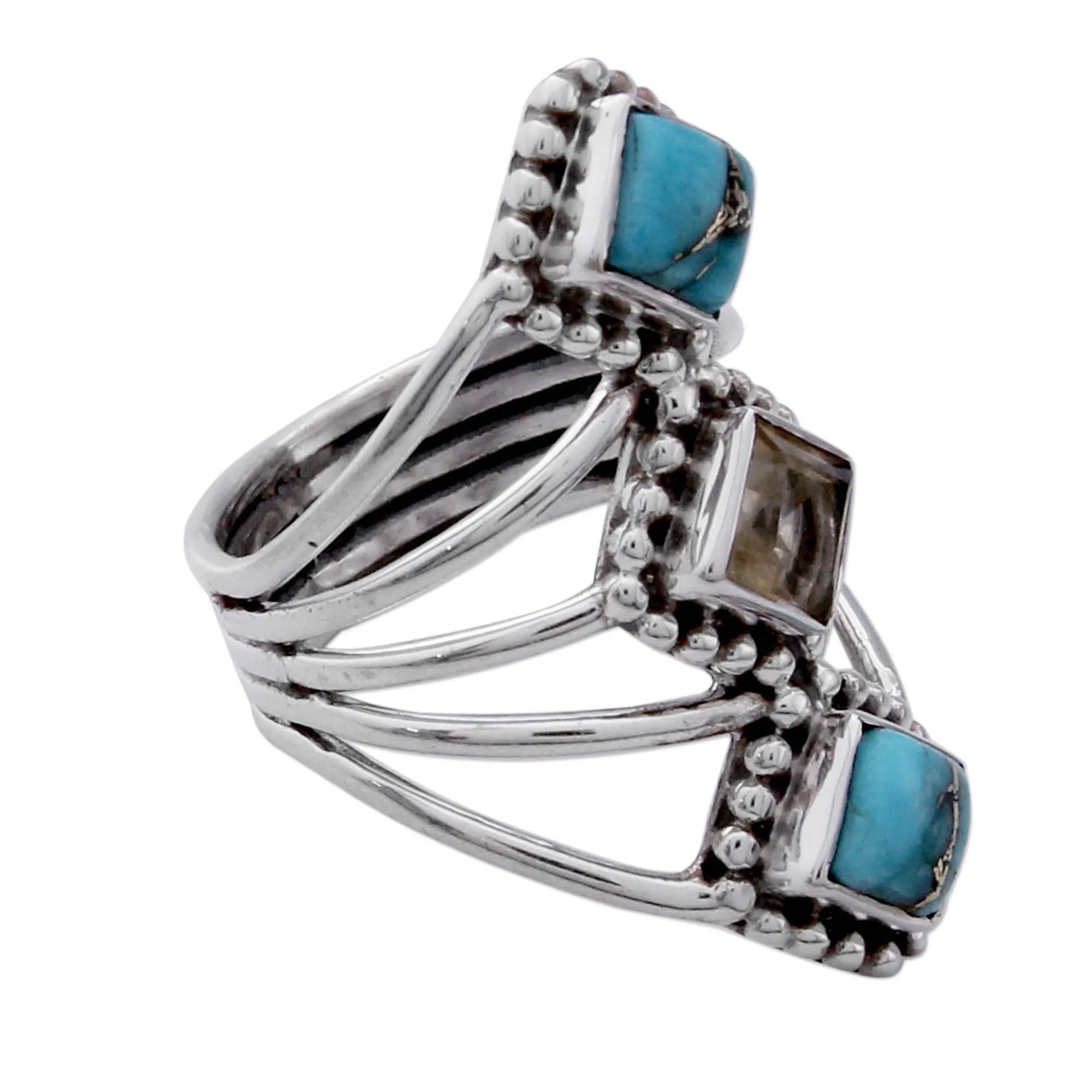 Handmade Citrine and Reconstituted Turquoise Ring - Golden Allure | NOVICA