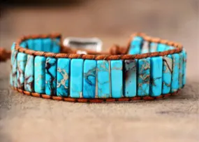 Handmade Ocean Blue Bracelet - Natural Jasper & Agate Stones, Bohemian Style, Unisex, Adjustable