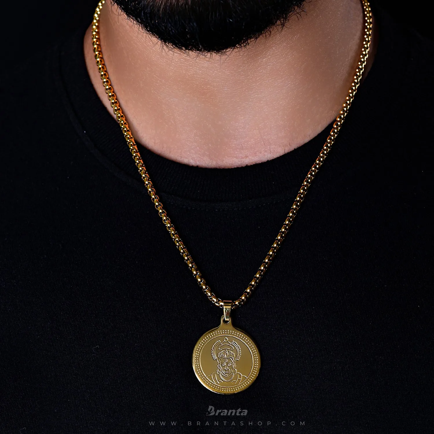 Hanuman Gold Plated Pendant Chain For Men (24 Inch)