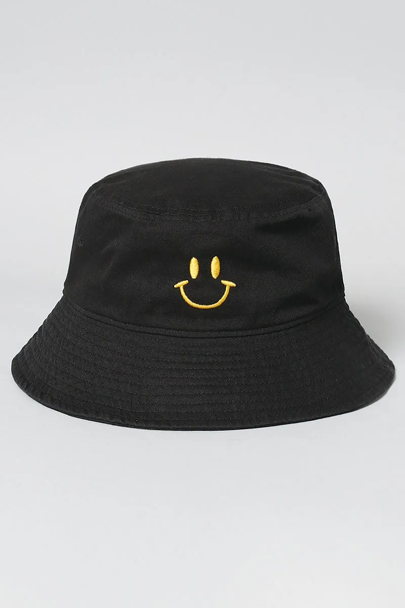 Happy Face Embroidered Bucket Hat- 2 Colors!