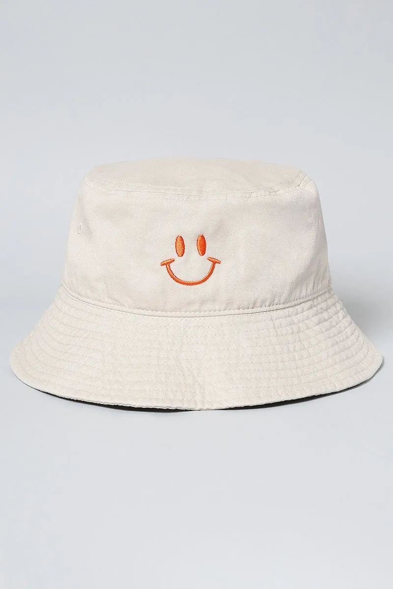 Happy Face Embroidered Bucket Hat- 2 Colors!