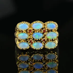 Heavy 14K Gold Ruby Accent Opal Cocktail Ring