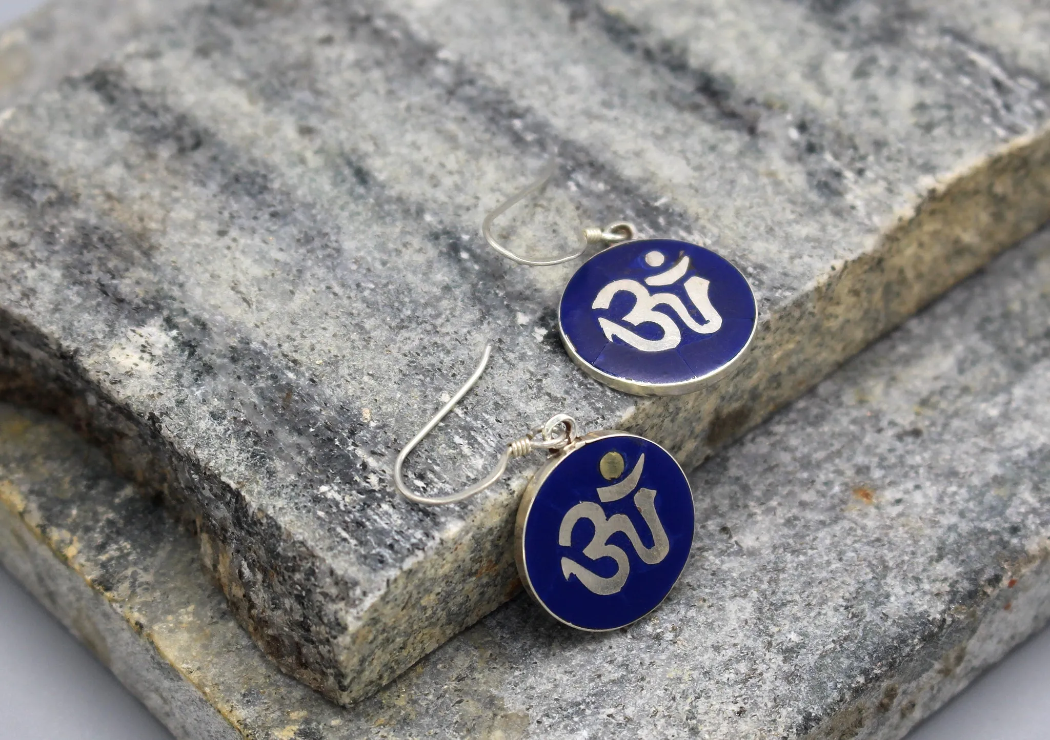 Hindu Om Round Sterling Silver Earrings