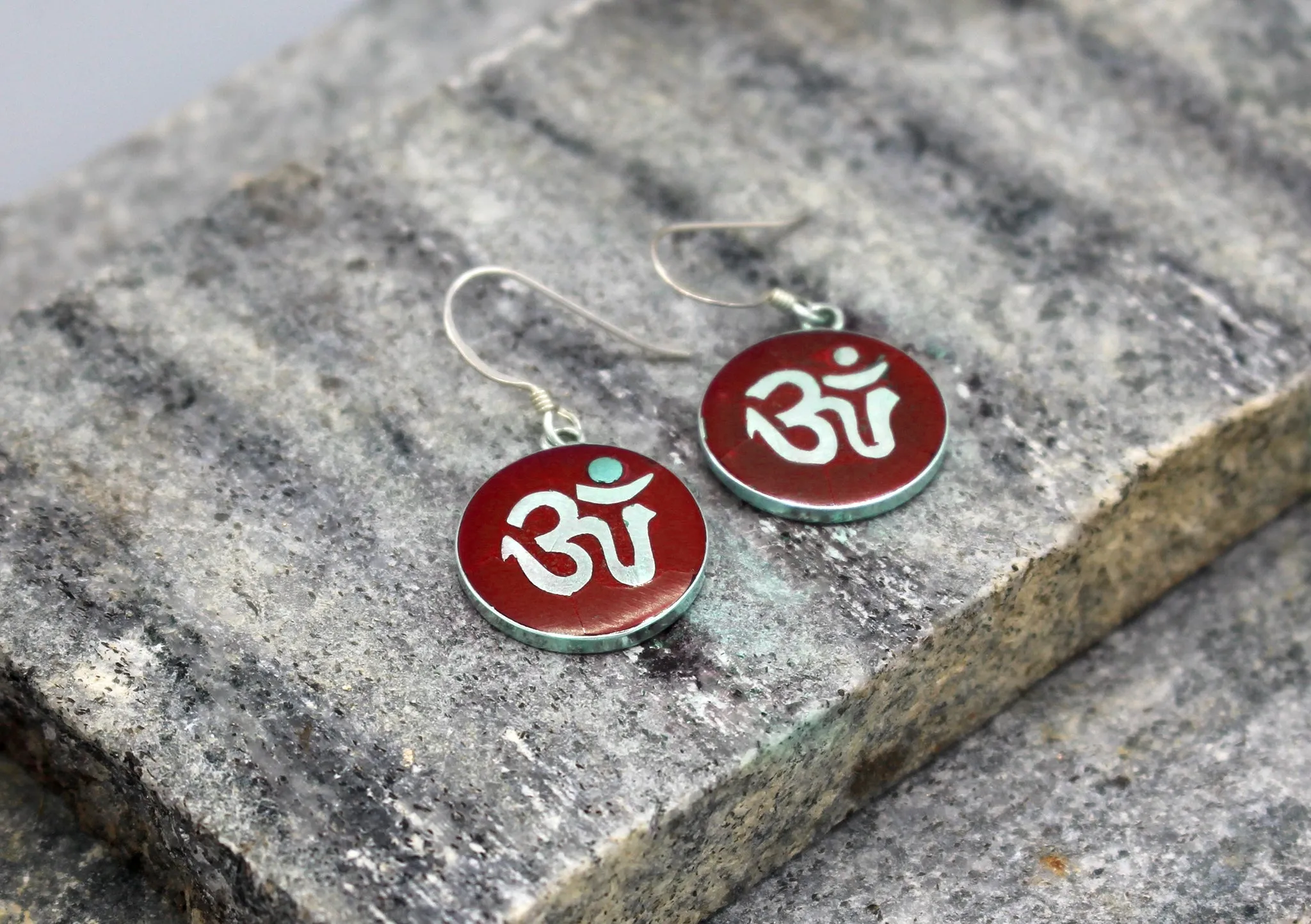 Hindu Om Round Sterling Silver Earrings