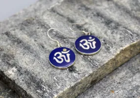 Hindu Om Round Sterling Silver Earrings