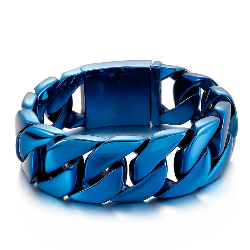 Hip-Hop Inspired Men's Thick Cuban Bracelet in Electroplated 18k Gold Titanium Steel