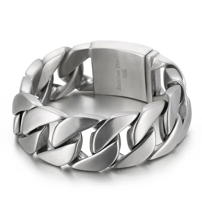 Hip-Hop Inspired Men's Thick Cuban Bracelet in Electroplated 18k Gold Titanium Steel