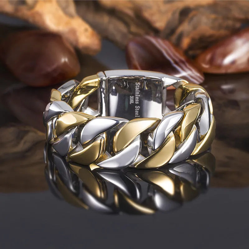 Hip-Hop Inspired Men's Thick Cuban Bracelet in Electroplated 18k Gold Titanium Steel