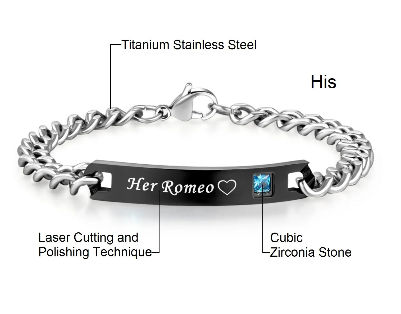 His & Hers Matching Set Romeo and Juliet Couple Bracelets, Valentine, Anniversary, Wedding, Promise, Engagement Gift