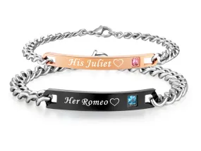 His & Hers Matching Set Romeo and Juliet Couple Bracelets, Valentine, Anniversary, Wedding, Promise, Engagement Gift