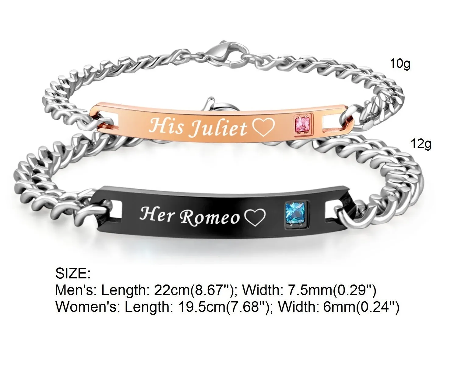 His & Hers Matching Set Romeo and Juliet Couple Bracelets, Valentine, Anniversary, Wedding, Promise, Engagement Gift