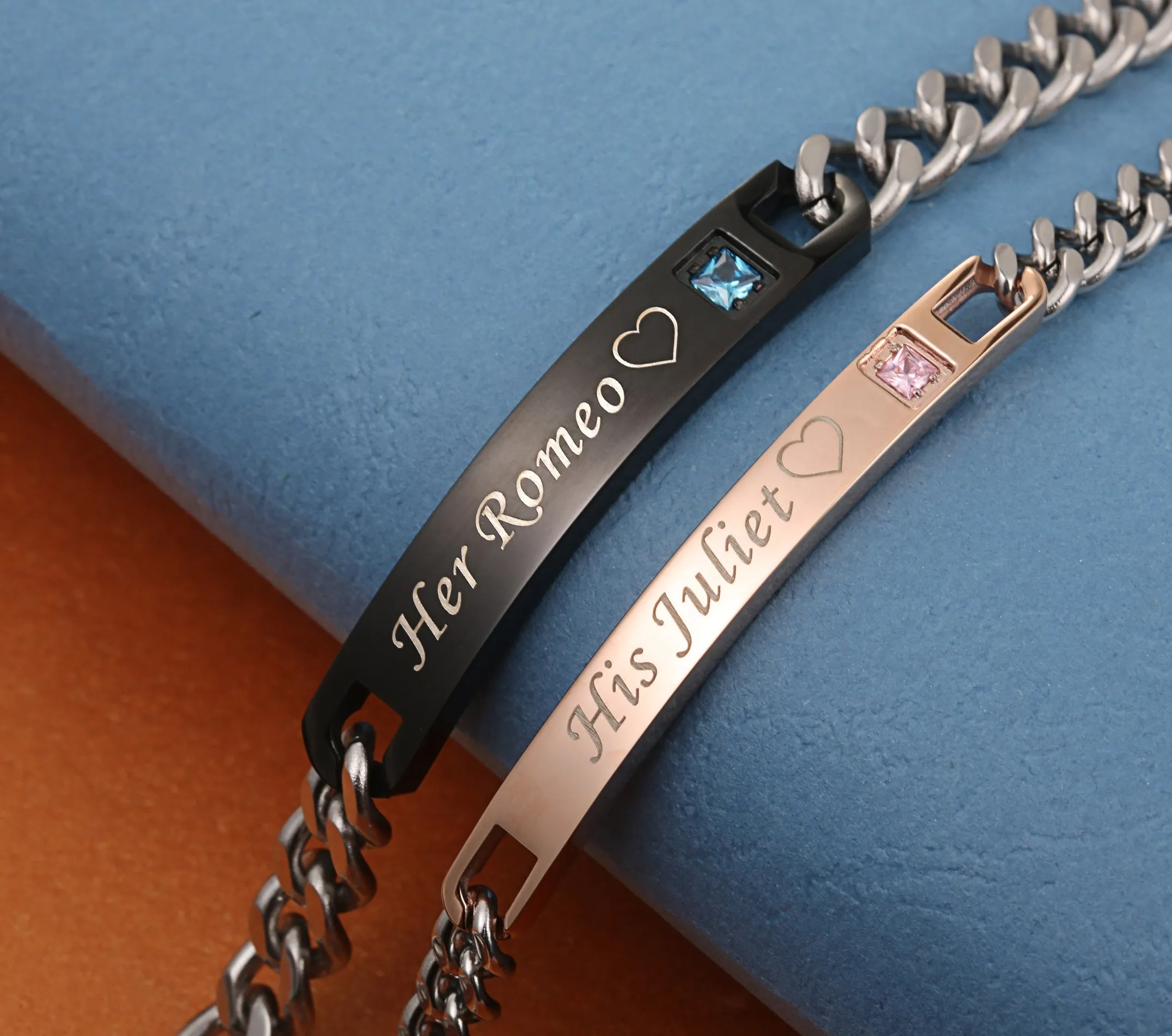 His & Hers Matching Set Romeo and Juliet Couple Bracelets, Valentine, Anniversary, Wedding, Promise, Engagement Gift