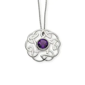 Intricate Celtic Knot Work Round Pendant with Amethyst