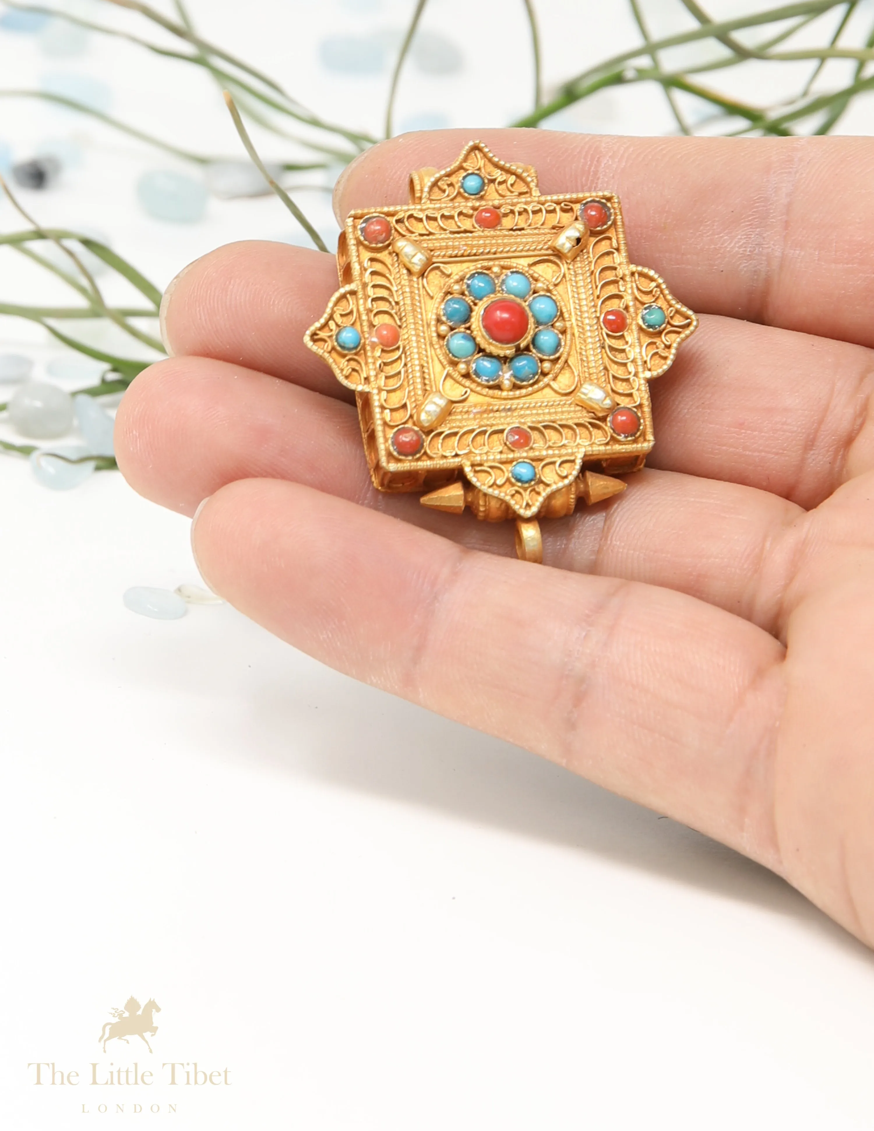 Jewel studded mini Gau Tibetan Pendant
