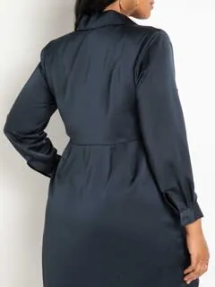 Kit Satin Collared Mini Wrap Dress | Carbon