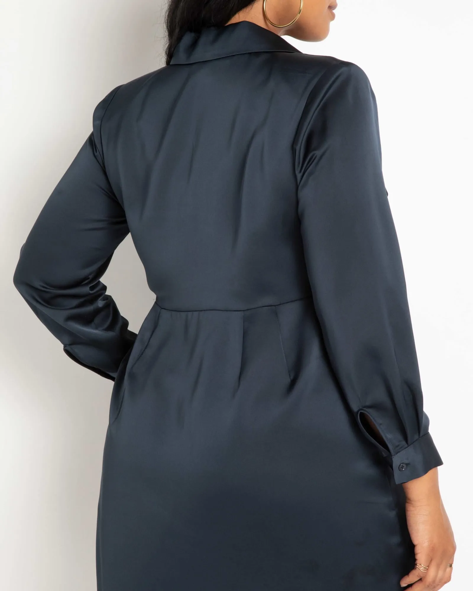 Kit Satin Collared Mini Wrap Dress | Carbon