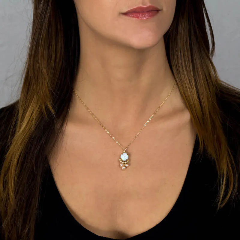 Lab Opal Pearl Clover Earrings