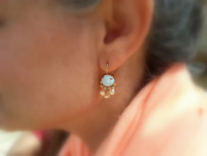 Lab Opal Pearl Clover Earrings