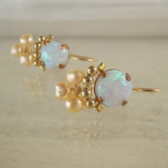 Lab Opal Pearl Clover Earrings