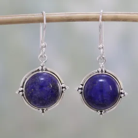 Lapis Lazuli and Sterling Silver Dangle Earrings from India - Alluring Speckles | NOVICA