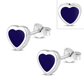 Lapis Lazuli Blue Stone Heart Silver Stud Earrings