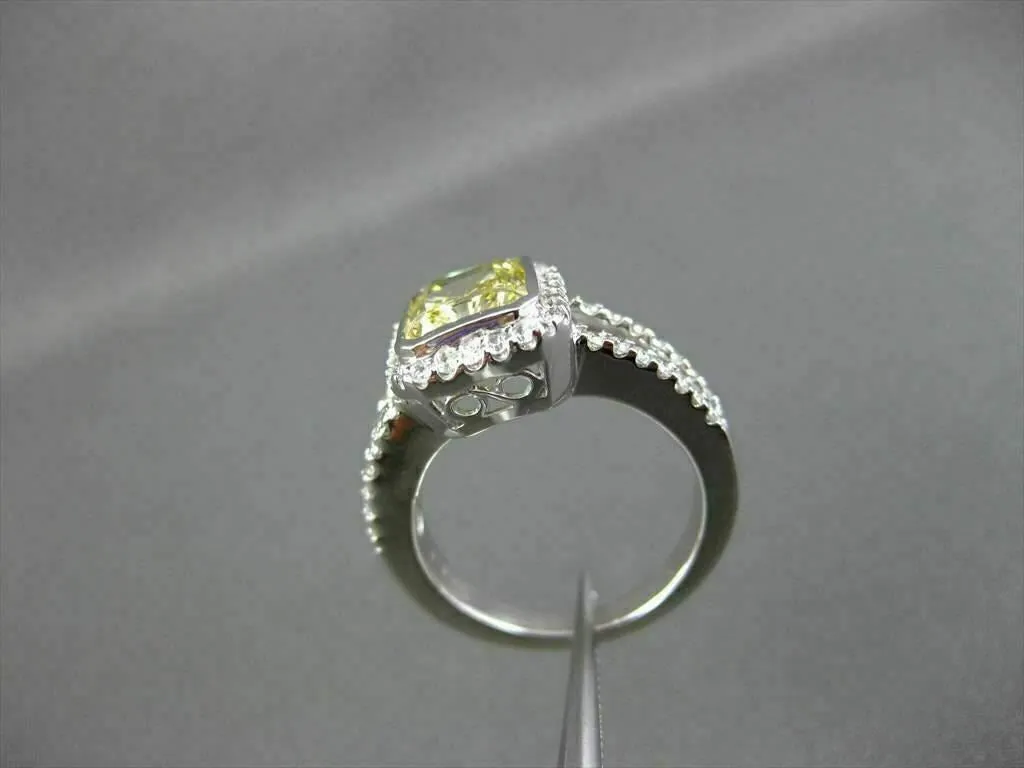LARGE FANCY YELLOW 14KT WHITE GOLD DIAMOND SPLIT BAND HALO COCKTAIL RING #23052