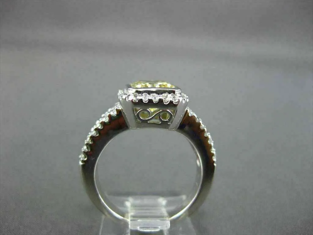 LARGE FANCY YELLOW 14KT WHITE GOLD DIAMOND SPLIT BAND HALO COCKTAIL RING #23052