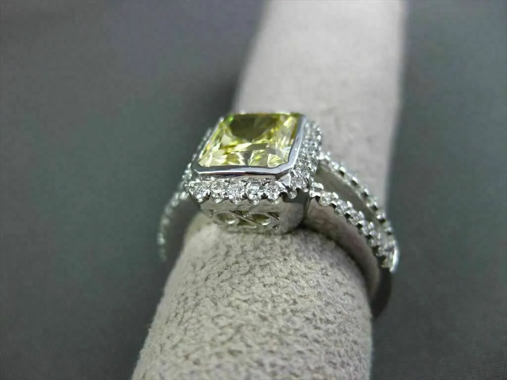 LARGE FANCY YELLOW 14KT WHITE GOLD DIAMOND SPLIT BAND HALO COCKTAIL RING #23052