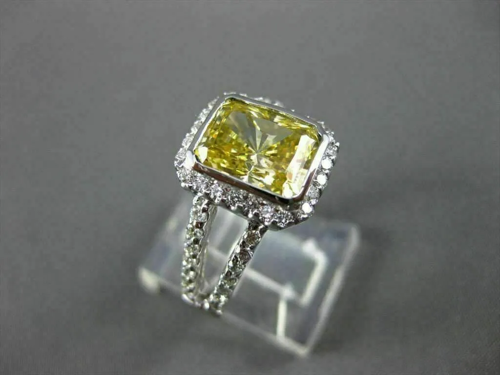 LARGE FANCY YELLOW 14KT WHITE GOLD DIAMOND SPLIT BAND HALO COCKTAIL RING #23052
