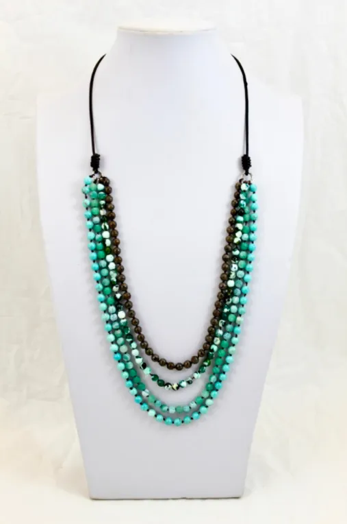 Large Semi Precious Stone Hand Knotted Long Necklace on