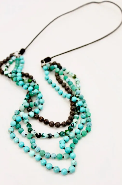 Large Semi Precious Stone Hand Knotted Long Necklace on