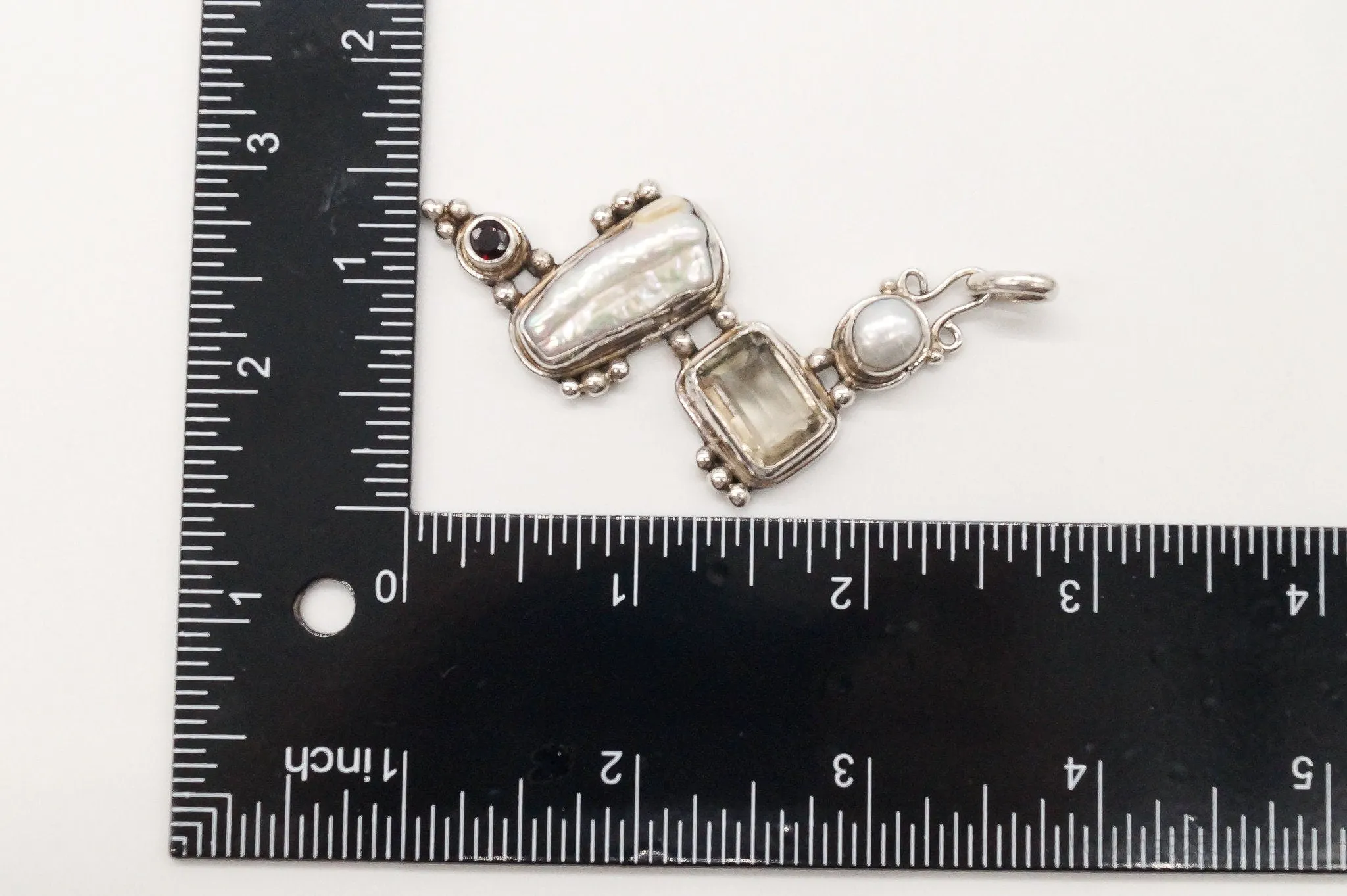 Large Vintage Pearl Citrine Garnet Sterling Silver Pendant