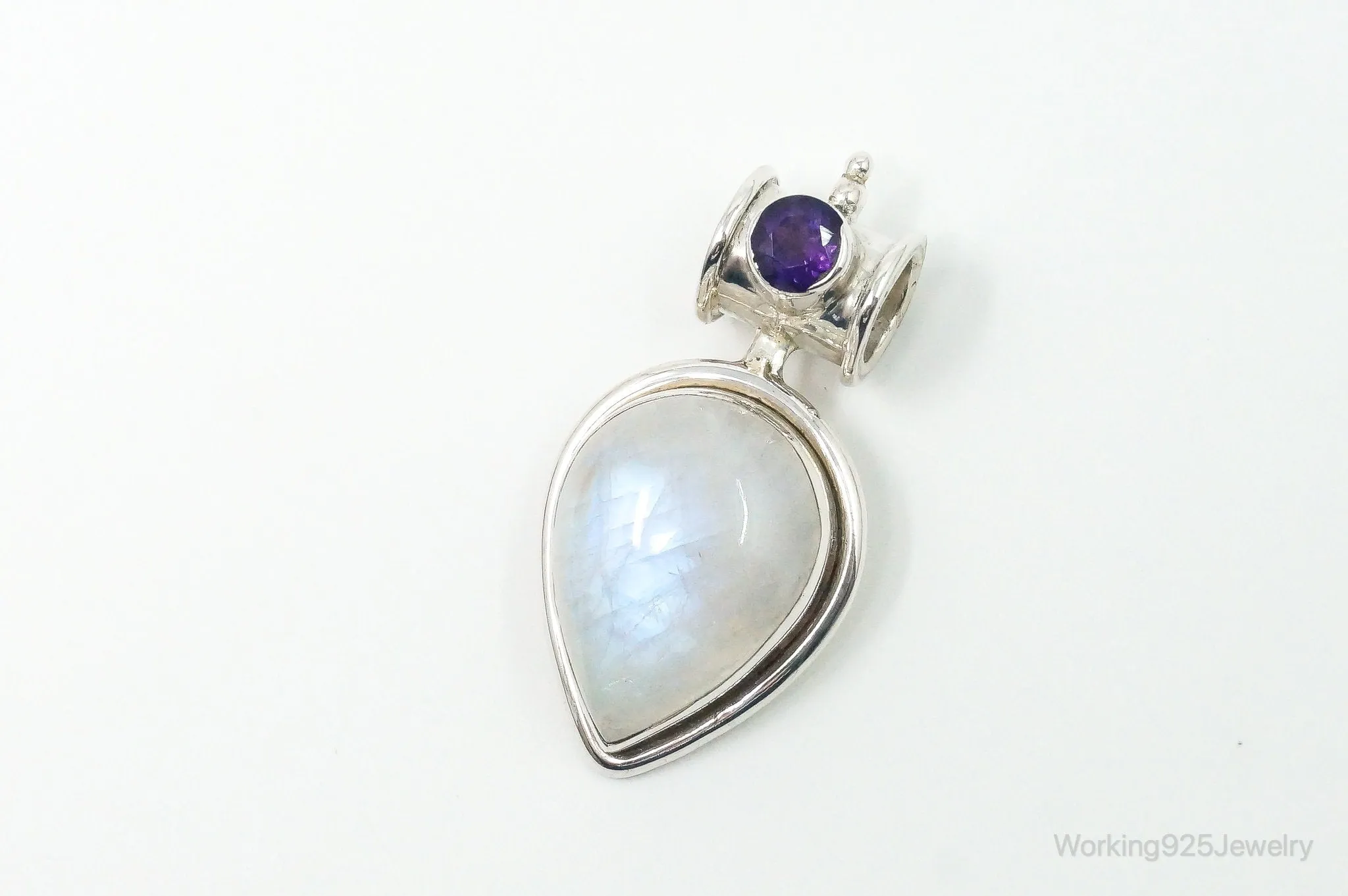 Large Vintage Supreme Jewelers Amethyst Moonstone Sterling Silver Pendant