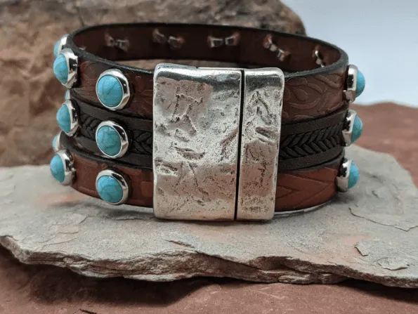 Laura Ingalls Women's Brown 8" Triple L Leather Bracelet B-511BR