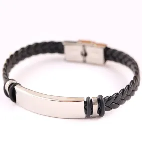 Leather braided titanium steel bracelet