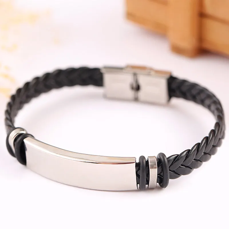 Leather braided titanium steel bracelet