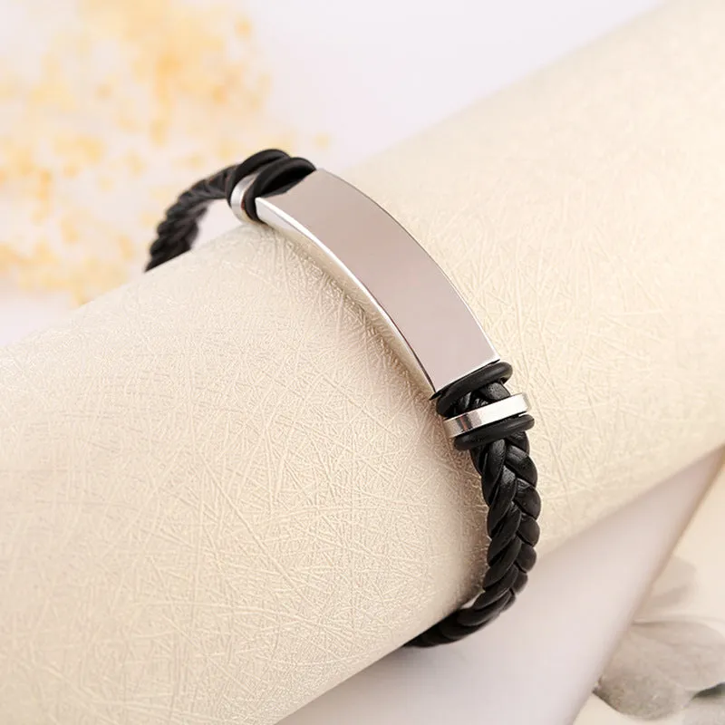 Leather braided titanium steel bracelet