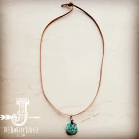 Leather Necklace with Turquoise Pendant-Tan