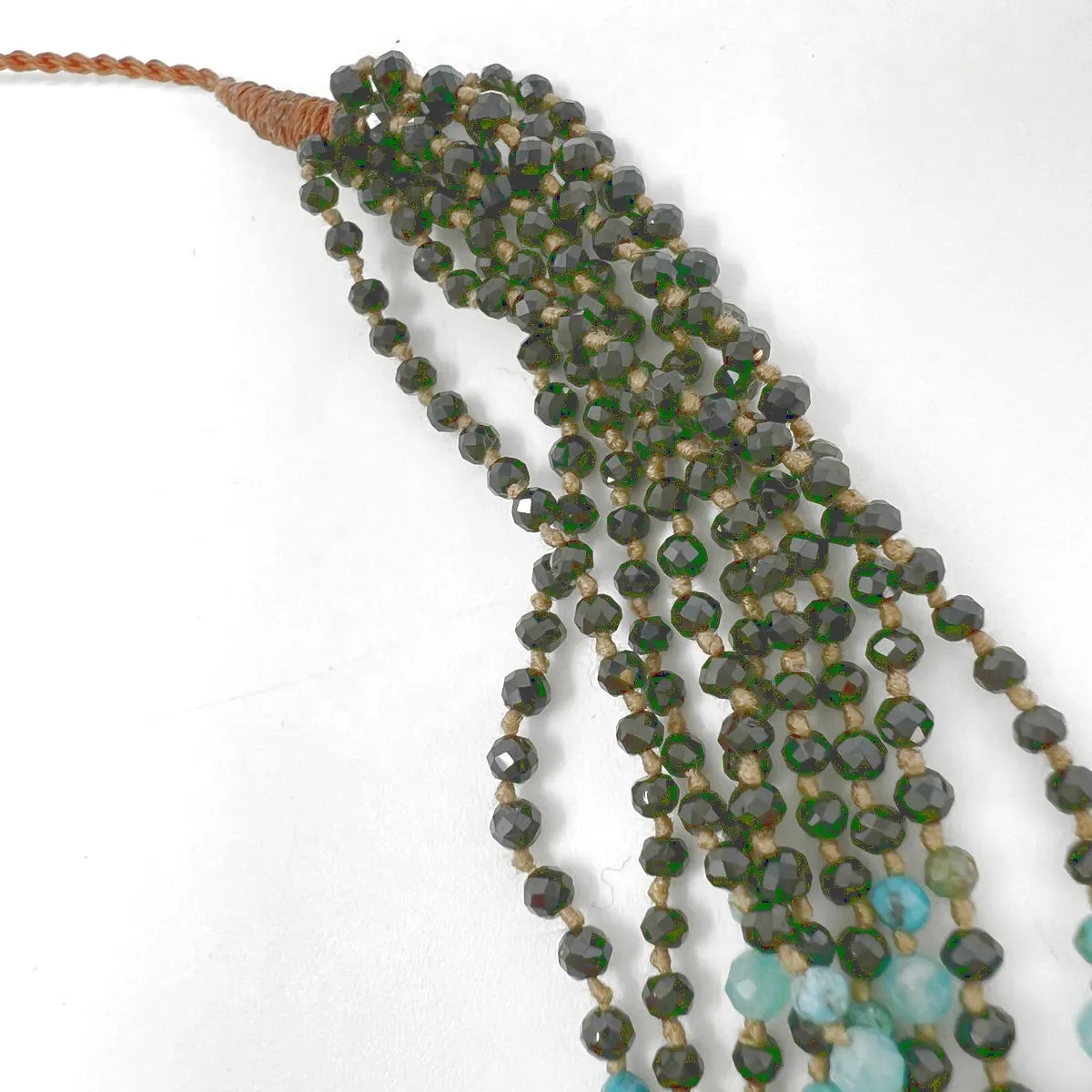 Lena Skadegard Nine Strand Black Spinel and Amazonite Turquoise Necklace