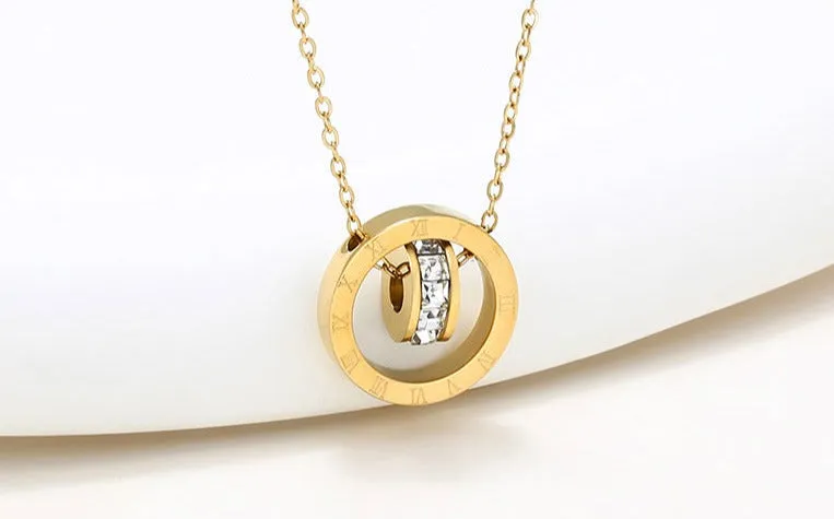 Light luxury temperament pendant Roman numerals geometric circle titanium steel necklace women's