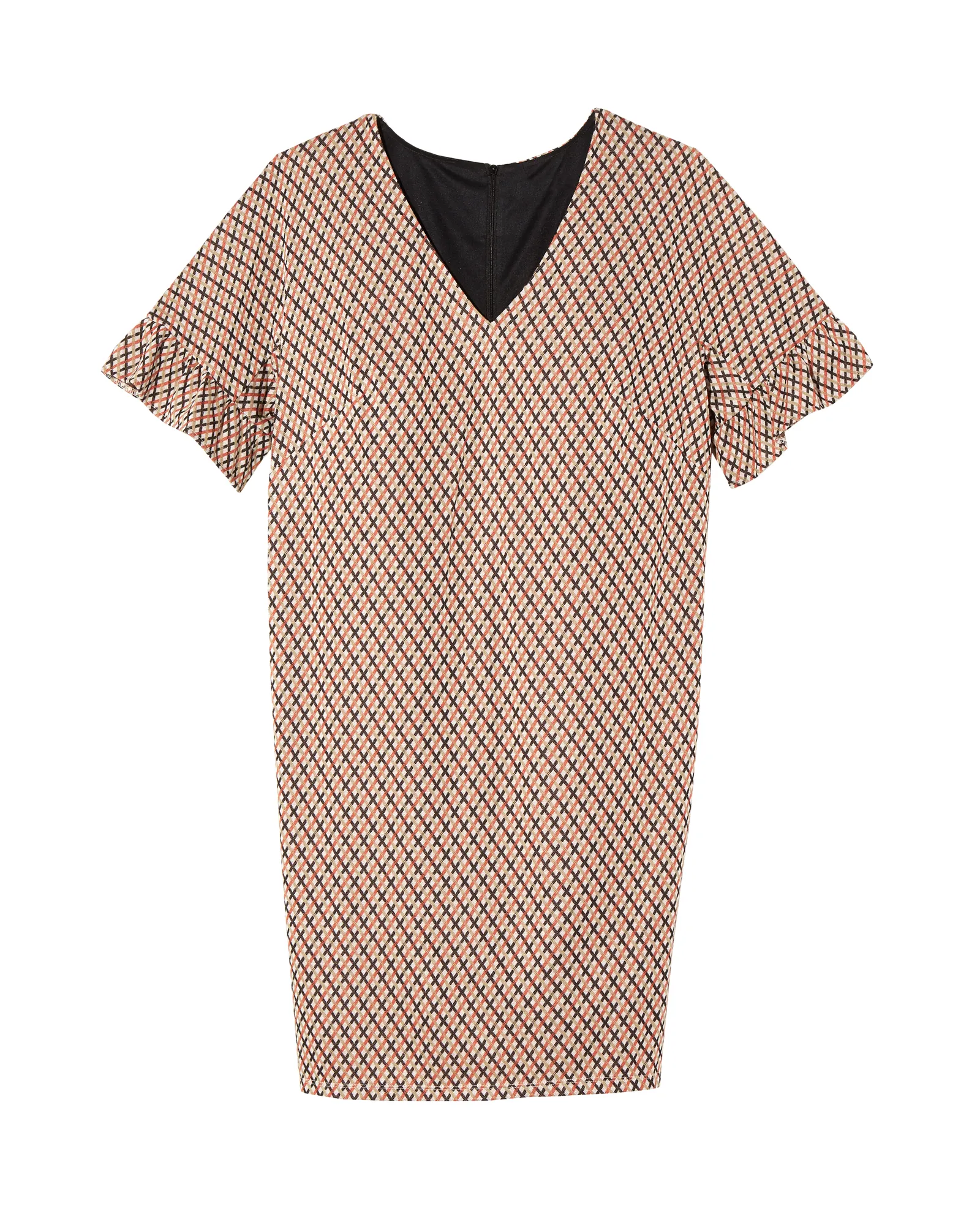 Loquat Short Flare Sleeve Shift Dress | Black / Red