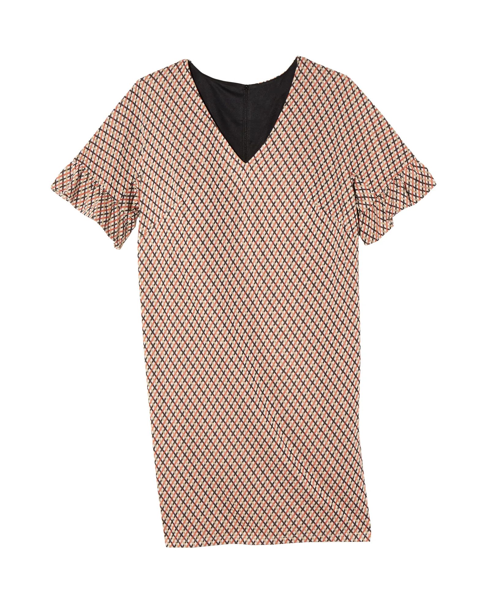 Loquat Short Flare Sleeve Shift Dress | Black / Red
