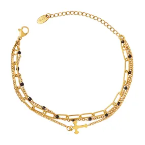 Luxurious European American Cross Bracelet in Titanium Steel and 18k Gold