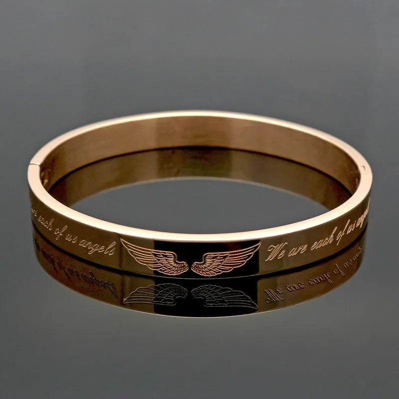 Luxury Angel Wings Style 18K Real Gold Plated Stainless Steel Jewelry Women/Men Jewelry Trendy couples Bracelets & Bangles Gift