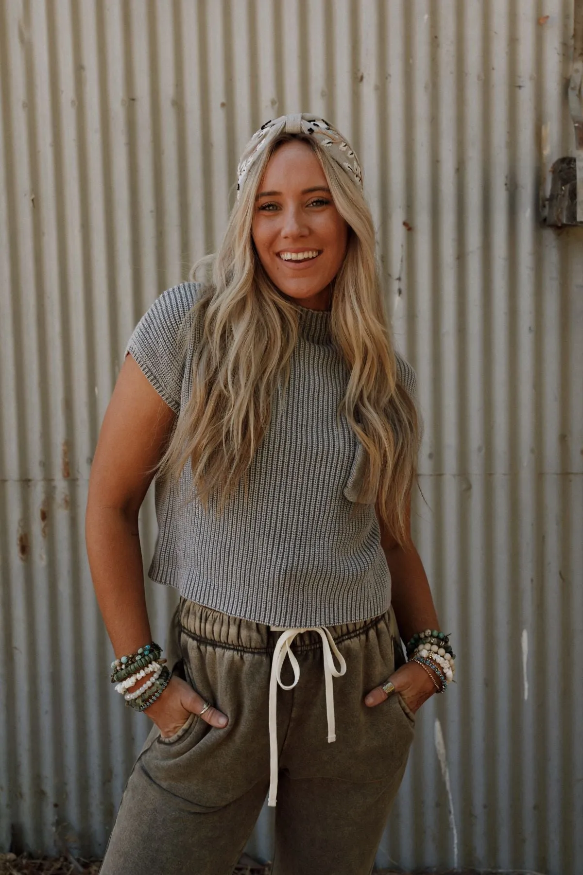 Lyra Mock Neck Top - Gray