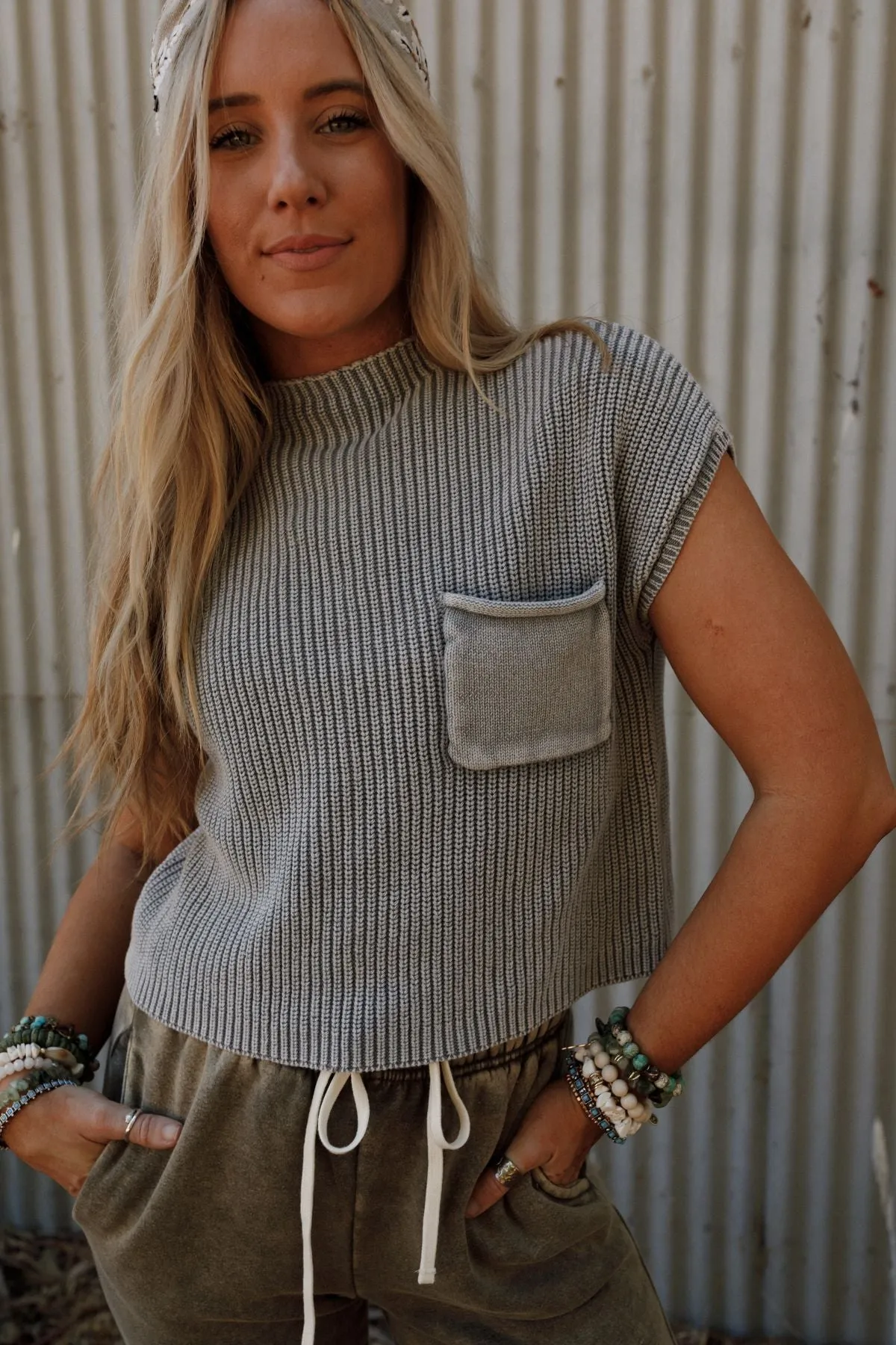 Lyra Mock Neck Top - Gray