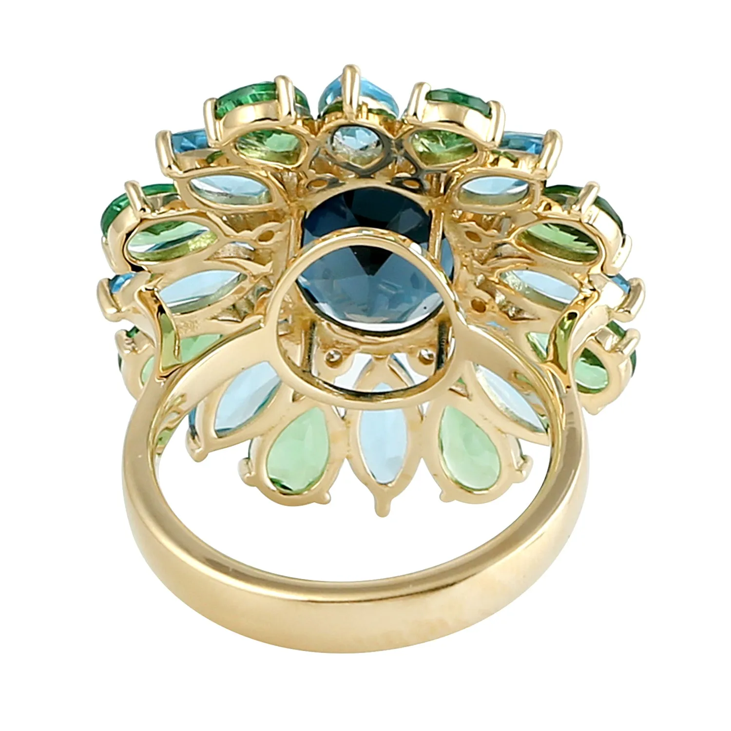Marquise Topaz Tsavorite Diamond Diamond Cluster Cocktail Ring In 18k Gold