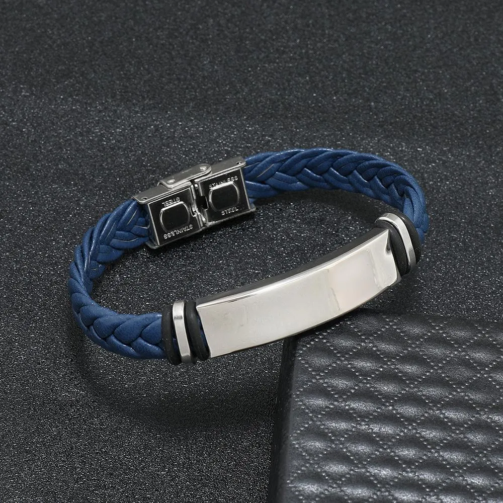 Men's Casual Leather Braided Titanium Steel Leather Bracelet 62134799YM