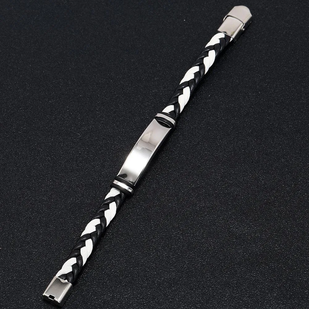 Men's Casual Leather Braided Titanium Steel Leather Bracelet 62134799YM