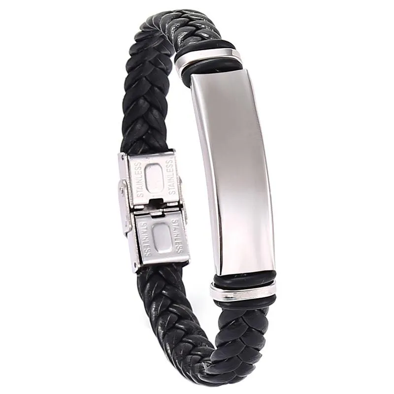 Men's Casual Leather Braided Titanium Steel Leather Bracelet 62134799YM